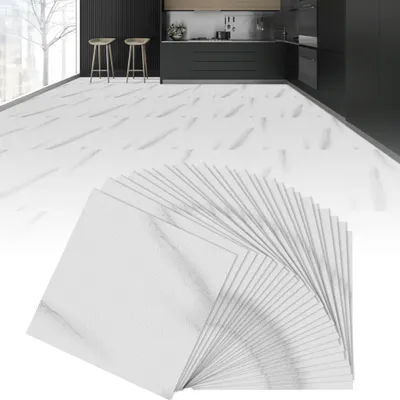Produktbild von XMTECH PVC Quadrat Bodenbelag Selbstklebend Vinylboden, DIY Bodenaufkleber Wasserdicht, für Küche Wohnzimmer Badezimmer Garage, 30 x 30 cm, Dicke: 1,5 mm, 27 Stücke - 2,51 m², Marmor Optik Grau