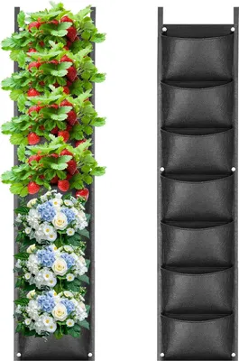 Image de Jardinière verticale avec 7 compartiments, 2 modèles suspendus, en feutre de 300g, pour intérieur et extérieur