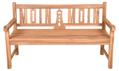 Produktbild von Gartenbank Holzbank 150 cm – 3-Sitzer Teakholz geölt Leuchtturm-Motiv Wetterfest