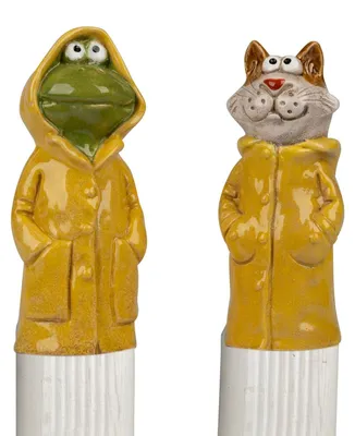 Produktbild von formano Zaundeko 2er Set Frosch + Katze 20 cm Figur Steinzeug handbemalt