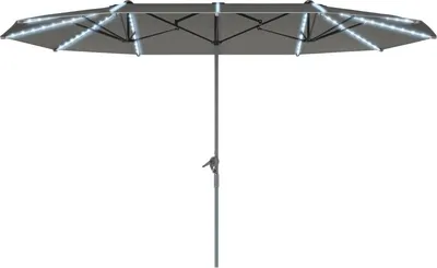 Produktbild von Doppelsonnenschirm mit Solar LED Lichtern 451x267 cm Aluminium UV 50+ Sonnenschirm mit Handkurbel, windfest Sonnenschutz für Strand Balkon Garten