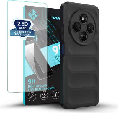 Produktbild von Handy Hülle für Xiaomi Redmi 14C mit 9H Displayglas Displayschutz Plus Grip Case Cover Schutzhülle Softgrip Farbe: Schwarz