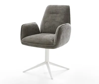 Produktbild von DELIFE Drehstuhl Zoa-Flex Bouclé Soft Schlamm Fußkreuz Weiß 360° drehbar Wippfunktion Taschenfederkern