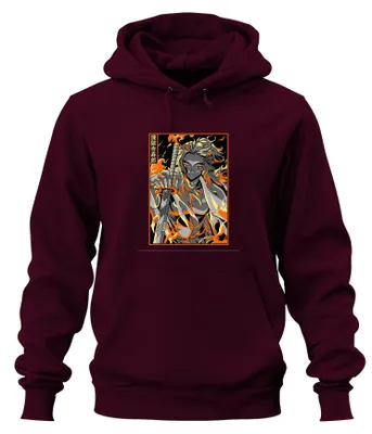 Produktbild von Demon Slayer Rengoku Flammen Schwert Anime Geschenk Hoodie Kapuzenpullover, Burgundy, L