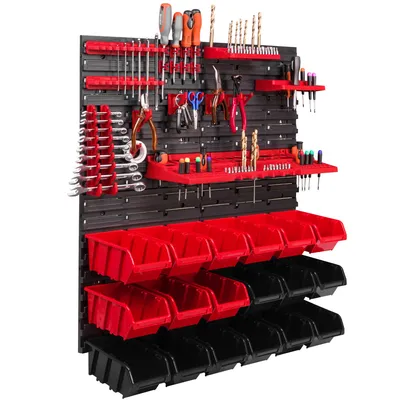 Obrázek produktu pro Nástěnný panel na nářadí 78 x 78 cm s 18 ks. Krabic závěsný Boxy se sadou držáků plastová