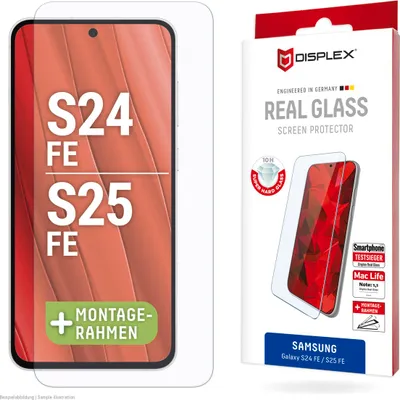 Immagine prodotto di Displex Pellicola protettiva (10H) per Samsung Galaxy S25 FE/S24 FE, telaio di montaggio Eco, resistente ai graffi