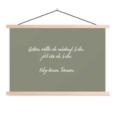 Produktbild von MuchoWow® Textilposter Sprichwörter - Gestern wollte ich unbedingt Sushi - Zitate - Sushi-Liebhaber 60x40 cm mit holzfarbenen Rahmen - Bilder