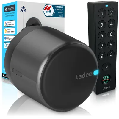 Obrázok produktu pre Tedee GO2 Alu s Keypad PRO – Inteligentný zámok na dvere, odtlačok prsta, PIN kód, automatické zamykanie | Matter, Apple HomeKit, Alexa, Google Home
