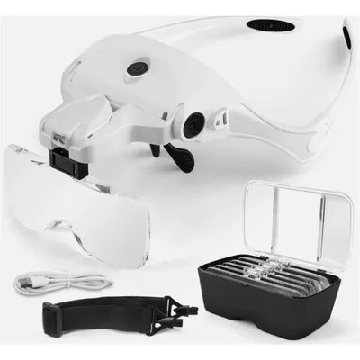 Produktbild von Lupe mit Licht, LED Kopfbandlupe mit 5 Linsen, Lupenbrille Headset für Basteln, Lesen, Reparieren
