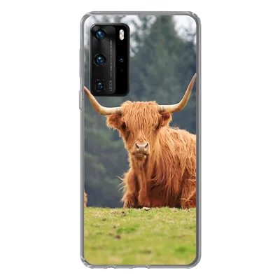 Produktbild von MuchoWow® Handyhülle Schutzhülle Hülle für Huawei P40 Pro Schottische Highlander - Gras - Wald Silikon Softcase Handy Hülle - Schutz