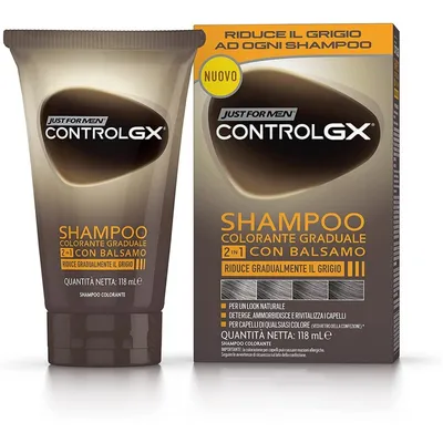 A product shot of a shampoo bottle and its box, presented side-by-side against a white background.