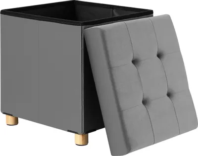 Imagen del producto de Taburete de terciopelo color antracita, plegable, de 42x38x38 cm