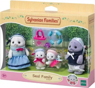 Immagine prodotto di Sylvanian Families Famiglia delle foche, 4 personaggi, snodabili, accessori da spiaggia inclusi