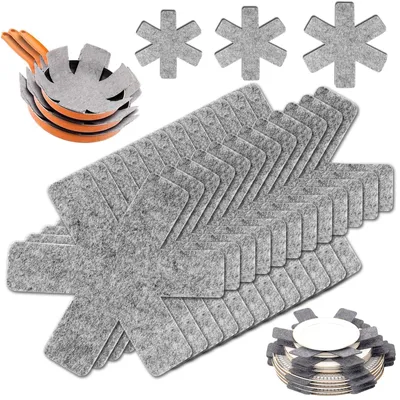 Image de Protection pour poêles - Ensemble de 12 pièces pour protéger contre les rayures - Protège-empilement pour poêles et casseroles - 3 tailles différentes en feutre