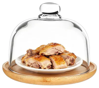 Mini-Glasglocke mit Holzfuß, transparent, 155 x 125 mm