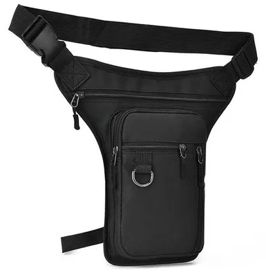 Produktbild von Unyqoos® Beintasche mit mehreren Fächern – schwarze, verstellbare Oberschenkeltasche für Motorrad, Wandern & Reisen, Metall-Reißverschluss, komfortabler Schulterriemen