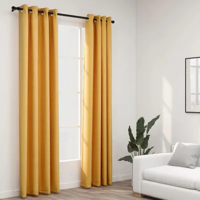 Produktbild von The Living Store Verdunkelungsvorhänge Ösen Leinenoptik 2 Stk. Gelb 140x245 cm
