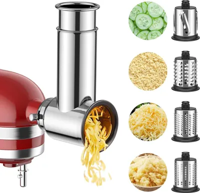 Produktbild von Edelstahl Schneider und Reibe Zubehör für Küchenmixer - Salatmacher und Käse-Reibe