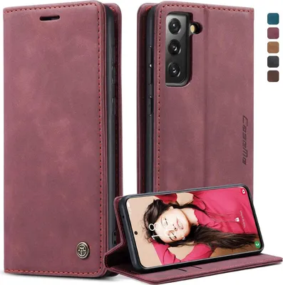 Produktbild von Samsung Galaxy S21 FE 5G Hülle Weinrot Leder Flip Case Magnet Standfunktion