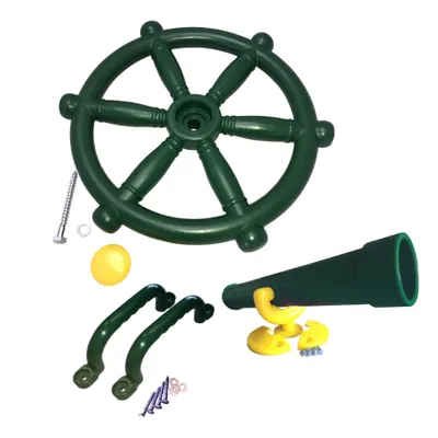 Produktbild von Spielturm Zubehörset grün mit Piratenlenkrad Fernrohr Handgriffen