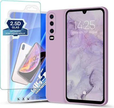 Produktbild von Hülle für Huawei P30 mit 9H Displayglas Displayschutz Plus Case Cover Bumper Silikon Softgrip Schutzhülle Farbe: Lila
