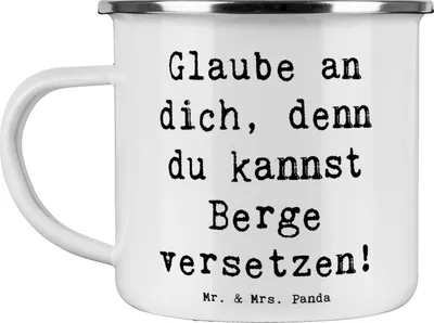 Produktbild von Mr. & Mrs. Panda Pott Spruch Selbstvertrauen stärken - Weiß - Geschenk, Herausforderungen meistern, Inspiration, Mutmacher, Emaille Becher, Vertrauem, Zuversicht, Trost