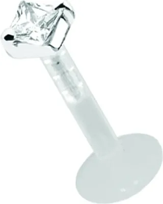 Produktbild von Karisma Labret Bioplast Lippen Tragus Piercing Quadrat Aufsatz Zirkonia Stein 4mm Edelstahl 316L - FLBAZ-SQ03 - 10.0 Millimeter