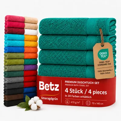 Produktbild von Betz 4 Stück Duschtücher 70 x 140 cm PREMIUM 100% Baumwolle Liegetuch Strandtuch   Farbe: smaragdgrün, KI-generiertes Bild