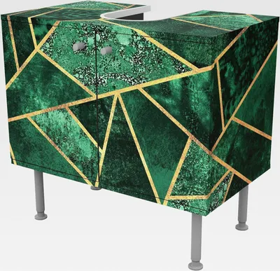 Produktbild von Waschbeckenunterschrank 2 Türen Kunst höhenverstellbar mit Füßen - 60er Breite - Geometrisch Abstrakt Unterschrank grün Bad Gäste WC Möbel mit Motiv 1661