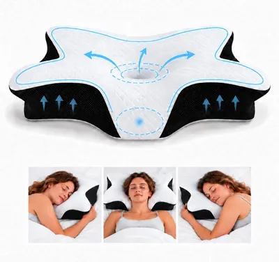 Produktbild von Nackenkissen, Kopfkissen Ergonomisches Orthopädisches Kissen gegen Nackenschmerzen, Nackenstützkissen Schlafkissen Memory Foam, Schwarz YaLiva Decor