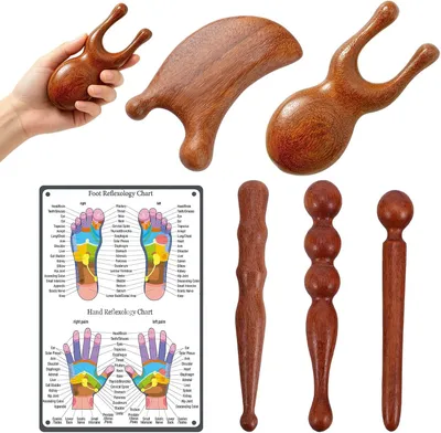 Produktbild von 5 Holz-Triggerpunkte, Massage-Stab für Füße, Nacken, Schultern, Rücken, Arme und Beine, mit Massageanleitungen
