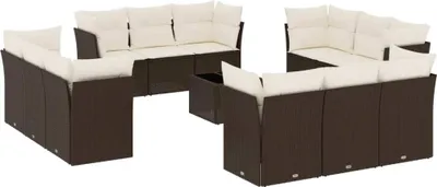Produktbild von vidaXL 13-tlg. Garten-Sofagarnitur mit Kissen Braun Poly Rattan