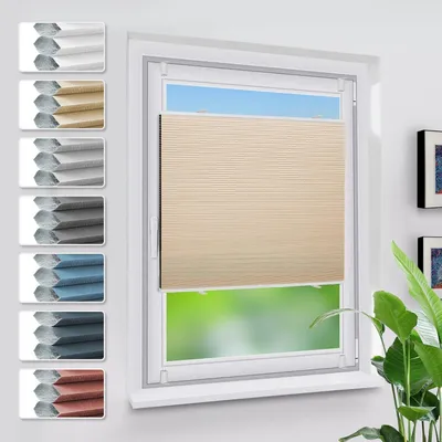 Produktbild von Verdunklungsplissee Wabenplissee ohne Bohren Klemmfix Weiß-Beige 40x120cm Thermo Sonnenschutz