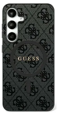 Produktbild von Guess Leather 4G Colored Ring Classic Logo MagSafe - Hülle für Samsung Galaxy S25+ (schwarz)