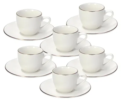 Kaffeetassen-Set 6-tlg., Porzellan, weiß, Goldrand, 90 ml