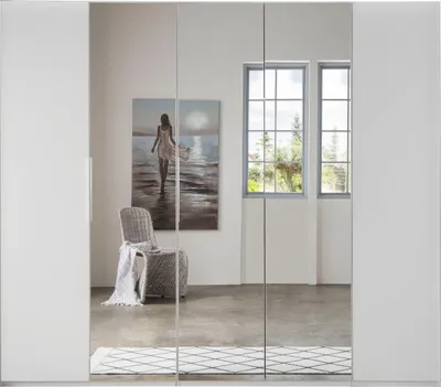 Image de Armoire à portes battantes Everly Armoire 250x65x216cm blanc Miroir 3 portes (18683)