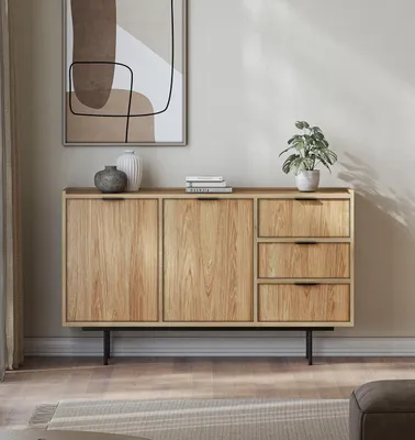 Image de AX LIVING Commode Nordiva à un tiroir, 150 cm, buffet en bois naturel Hikora