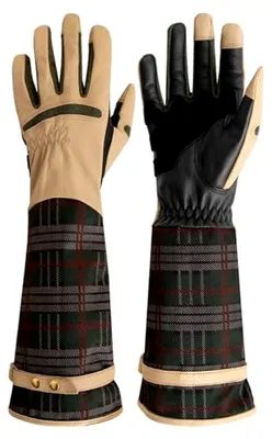Produktbild von Gartenhandschuh für Damen - lange Handschuhe aus Ziegenleder - Schutz gegen Dornen und Stacheln - Größe M, Karo