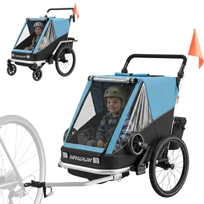 Immagine prodotto di AIYAPLAY, rimorchio per bicicletta 2 in 1 e passeggino, rimorchio per bicicletta a 2 posti per bambini