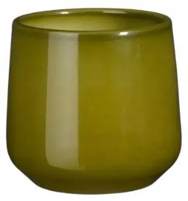 Produktbild von Keramik Blumentopf Übertopf Boho Grün/Oliv 15,5 cm glänzend, rund, dekorativ 1 Stück