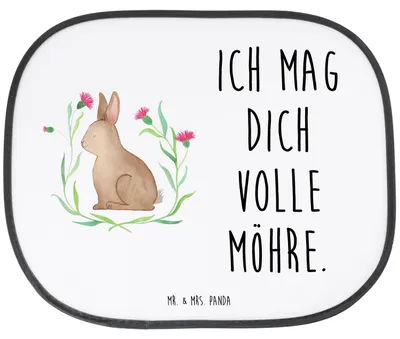 Produktbild von Mr. & Mrs. Panda Sonnenschutz Auto Hase Sitzen - Weiß - Geschenk, Osterhase, Seitlicher, Frohe Ostern, Kaninchen, Autosonnenschutz, Sonnenblende, für, Grüße, Ostergrüße