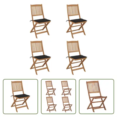 Produktbild von The Living Store Klappbare Gartenstühle 4 Stk. mit Kissen Massivholz Akazie