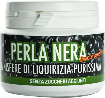 Produktbild von Perla Nera, Schwarze Perlen aus reinem Italienischen Lakritz, 80 g Dose, Menozzi de Rosa 1836