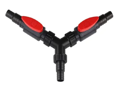 Produktbild von CST-01F Schlauchverbinder Y-Stück für Schlauchgrößen 20/25mm mit 2x Absperrhähnen