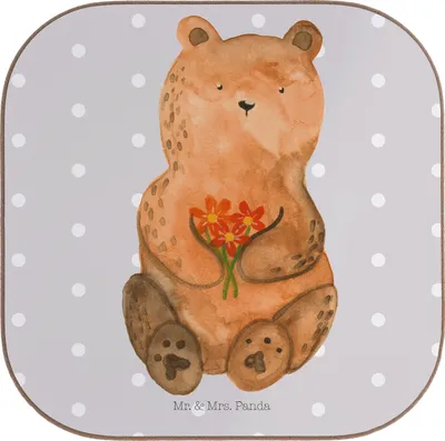 Produktbild von Mr. & Mrs. Panda Untersetzer Tasse Bär Dankbar - Grau Pastell - Geschenk, für Gläser, Dankeschön, Design, Blumen, Teddy, Danke, Tassenuntersetzer, Coaster, Glas