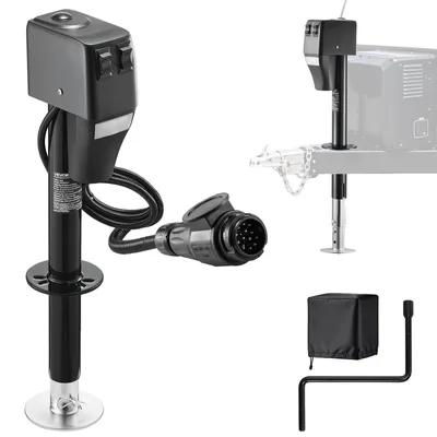Image de VEVOR Cric électrique pour remorque 2268 kg, béquille électrique 230-686 mm de course, support pour remorque de camping-car avec manivelle, housse de protection et LED pour caravanes, camping-cars et camping-cars, 12 V CC avec faisceau de câbles