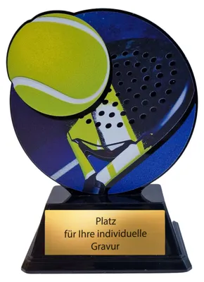 Produktbild von Padel Pokal aus Acryl, 10 cm – moderne Trophäe mit Ball-Motiv & Gravurschild