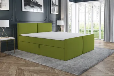 Produktbild von Boxspringbett BRAN 200 x 200 mit 2 Bettkästen, Bonell-Matratze und Topper. Farbe: Grün