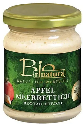 Produktbild von Rinatura Apfel Meerrettich Brotaufstich  120 G Glas Vegan Glutenfrei Lactosefrei Fruchtig-säuerlich im Geschmack