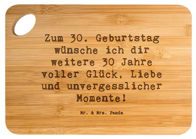 Produktbild von Mr. & Mrs. Panda Holzbrettchen Spruch 30. Geburtstag Glück - Transparent - Geschenk, Schneidebrett, Frühstücksbrett, schneidunterlage, dreißig werden, Brett, Liebe, Alter